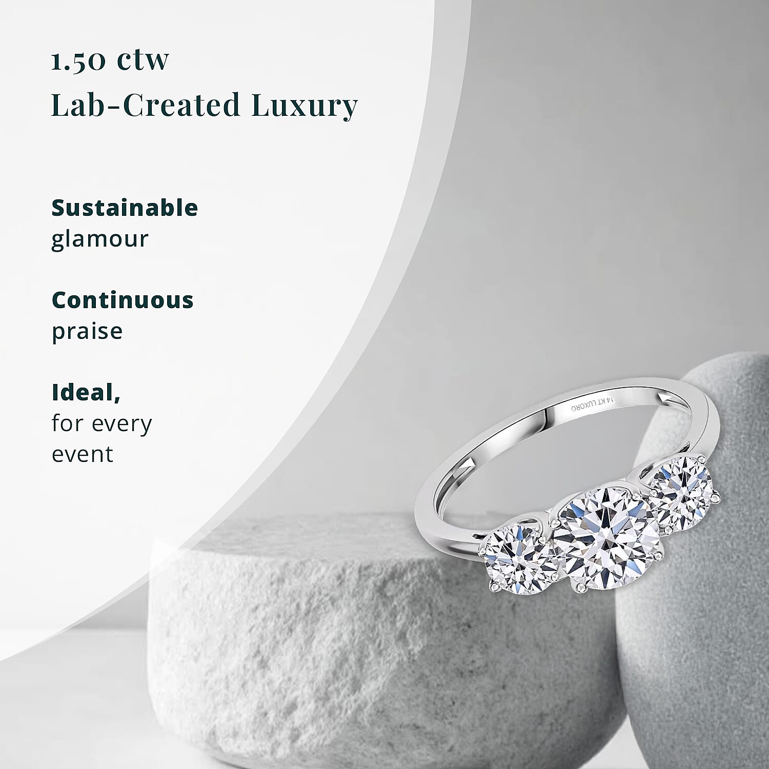 Luxoro 14K White Gold Luxuriant Lab Grown Diamond G-H SI Trilogy Ring (Size 7.5) 1.50 ctw