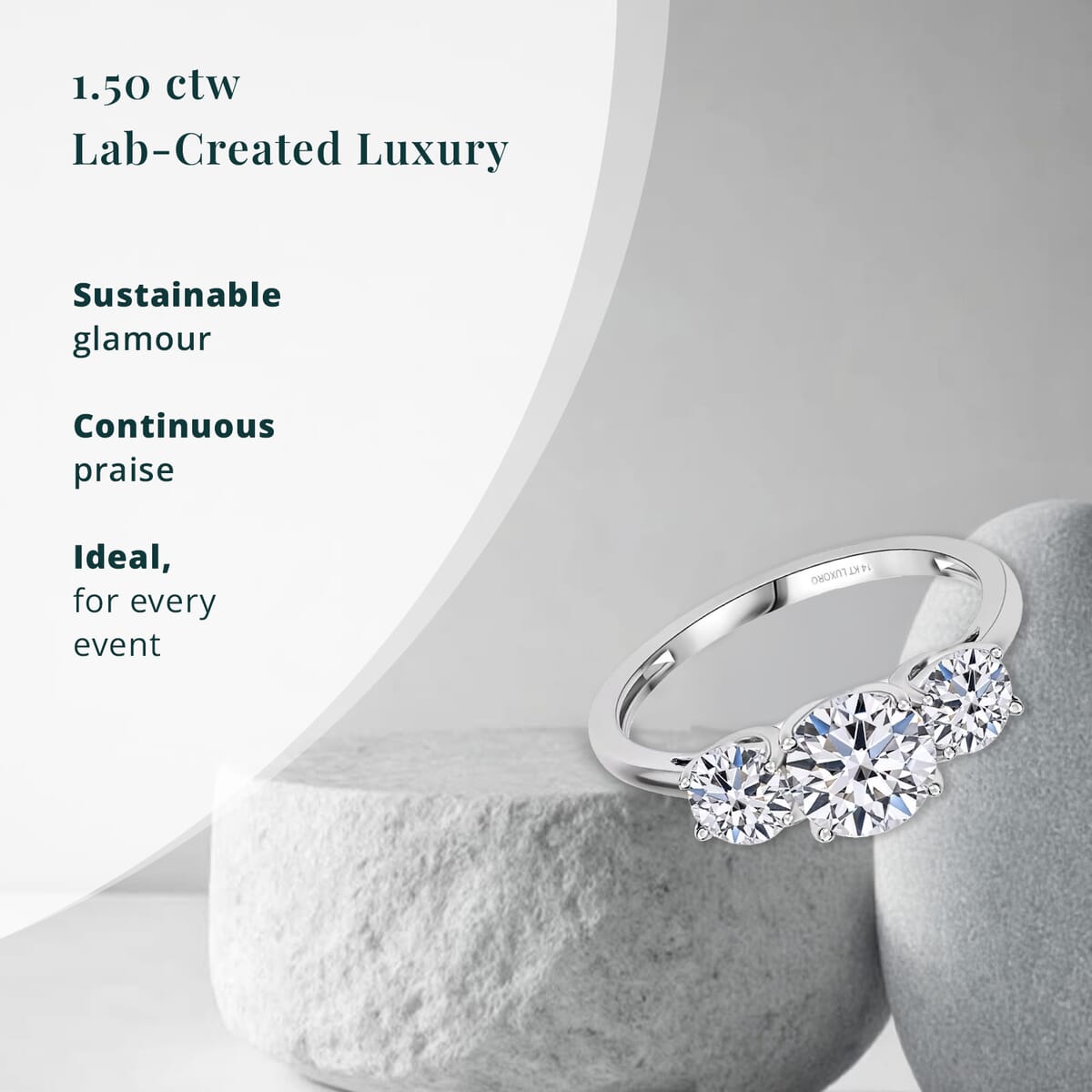 Luxoro 14K White Gold Luxuriant Lab Grown Diamond G-H SI Trilogy Ring (Size 7.5) 1.50 ctw image number 2