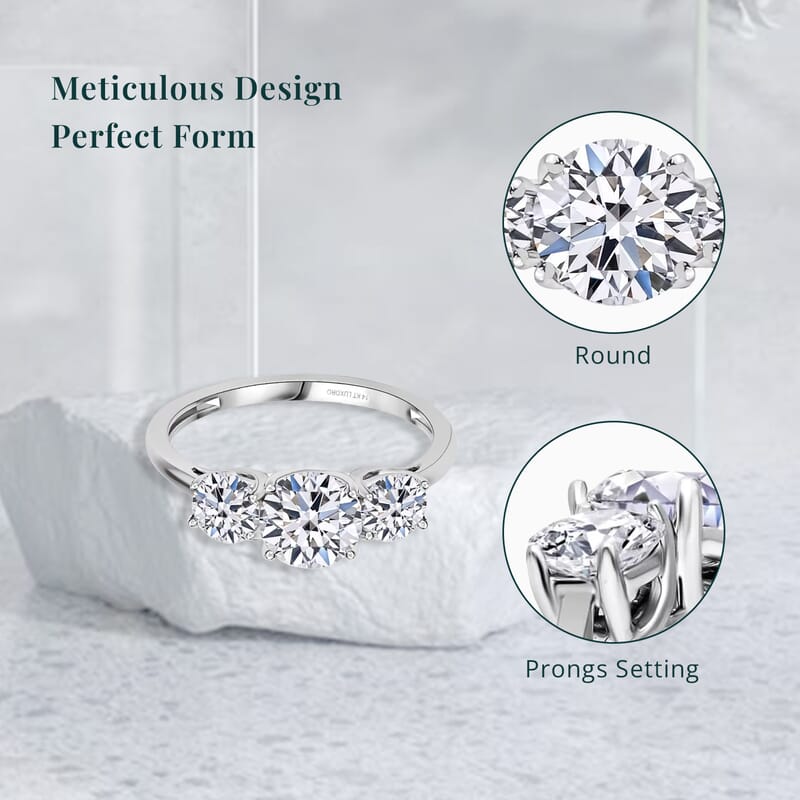 Luxoro 14K White Gold Luxuriant Lab Grown Diamond G-H SI Trilogy Ring (Size 7.5) 1.50 ctw