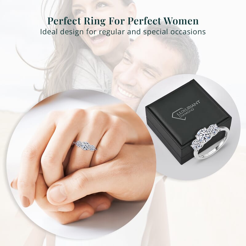 Luxoro 14K White Gold Luxuriant Lab Grown Diamond G-H SI Trilogy Ring (Size 7.5) 1.50 ctw