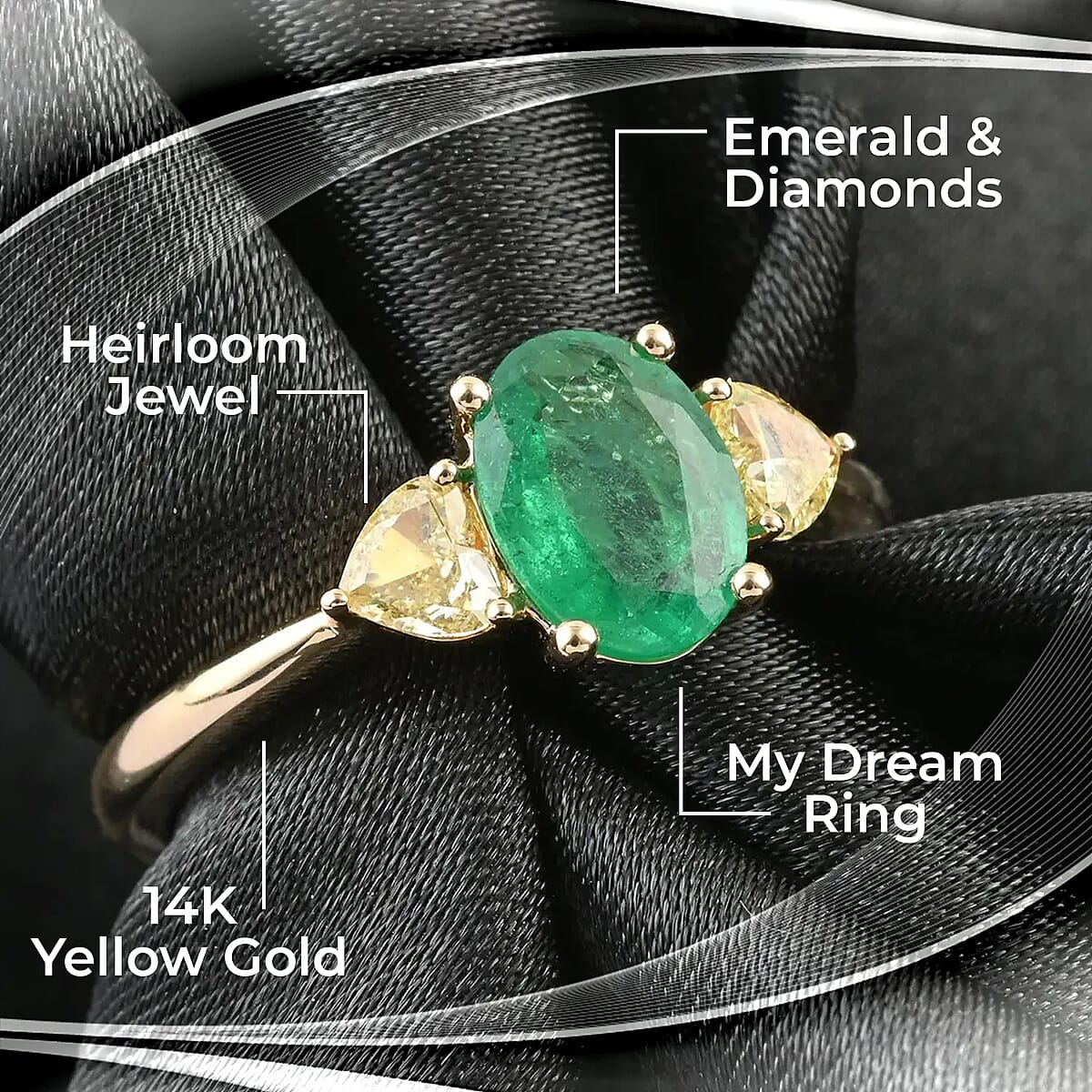 Modani 14K Yellow Gold Brazilian Emerald and Natural Yellow Diamond Trilogy Ring, Emerald Jewelry, Birthday Anniversary Gifts For Her 1.35 ctw (Size 9.5) image number 1