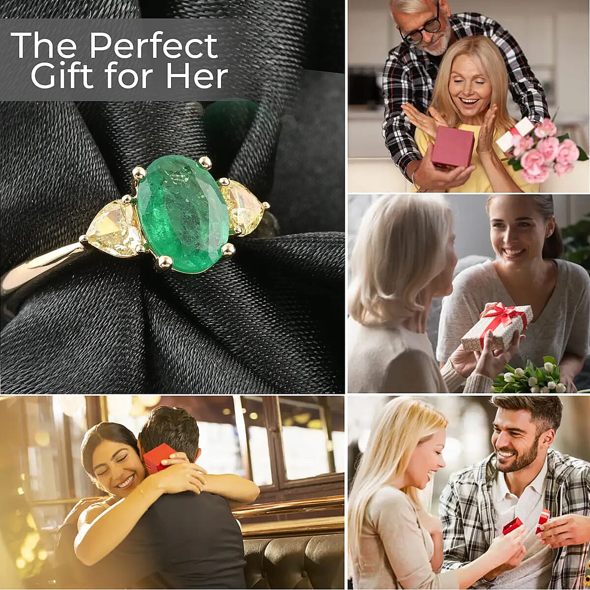 Modani 14K Yellow Gold Brazilian Emerald and Natural Yellow Diamond Trilogy Ring, Emerald Jewelry, Birthday Anniversary Gifts For Her 1.35 ctw (Size 9.5) image number 4