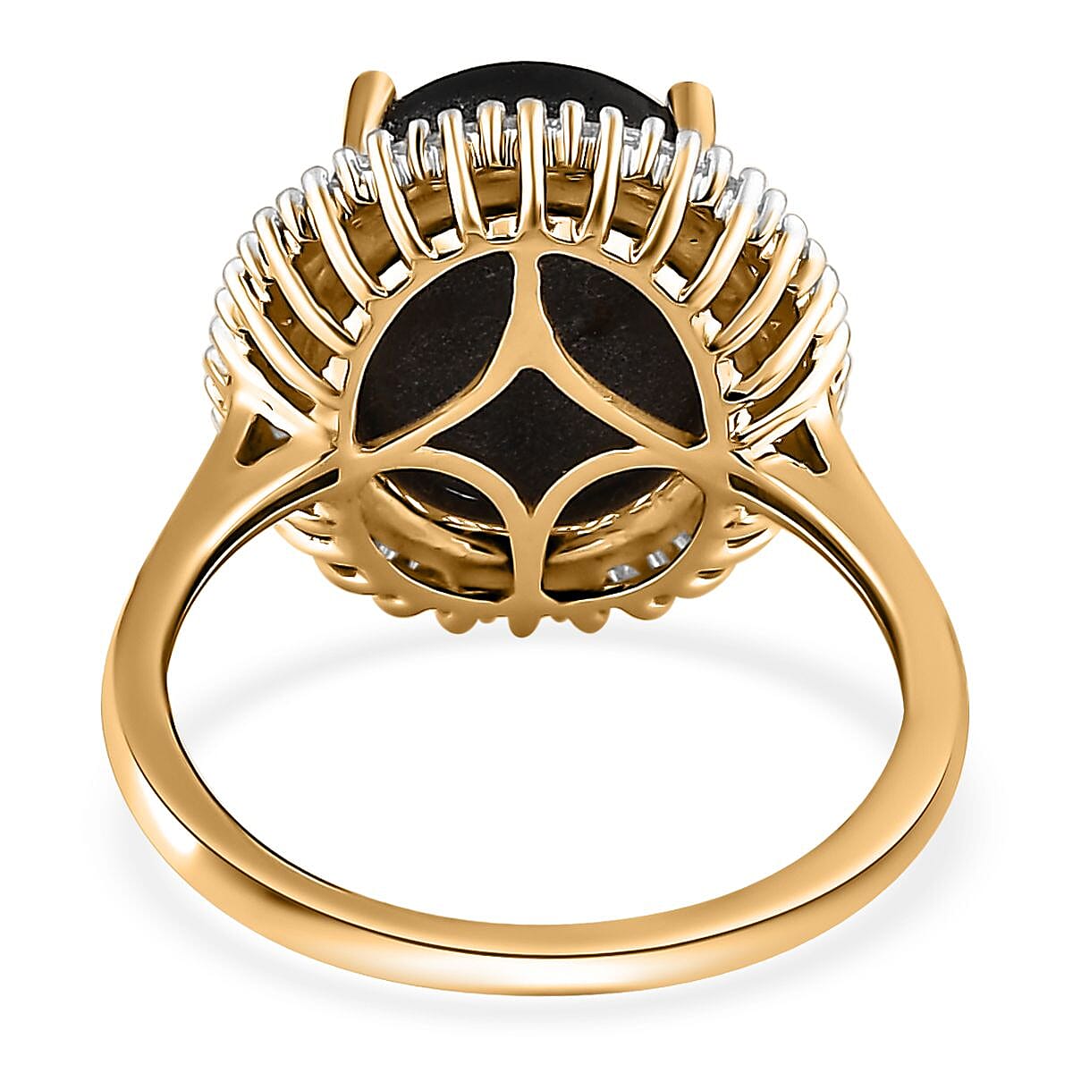 Luxoro 10K Yellow Gold Premium Bankacha Natural Black Star Sapphire and G-H I3 Diamond Halo Ring (Size 10.5) 8.00 ctw image number 4