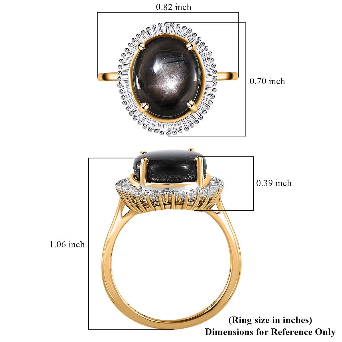 Luxoro 10K Yellow Gold Premium Bankacha Natural Black Star Sapphire and G-H I3 Diamond Halo Ring (Size 10.5) 8.00 ctw image number 5