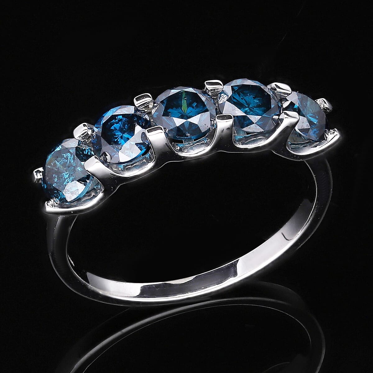 Luxoro 10K White Gold Blue Diamond 5 Stone Ring, Promise Rings (Size 8.5) 2.00 ctw image number 1