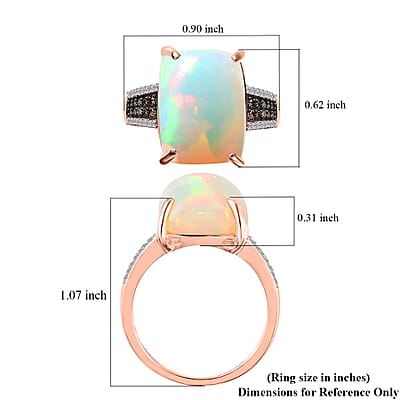 Luxoro 14K Rose Gold AAA Ethiopian Welo Opal, I3 Natural Champagne and White Diamond Ring (Size 5.0) 10.65 ctw