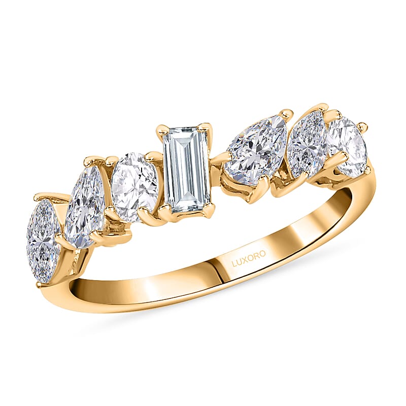 Luxoro 10K Yellow Gold Moissanite Mixed Shape Band Ring (Size 6.0) 1.15 ctw