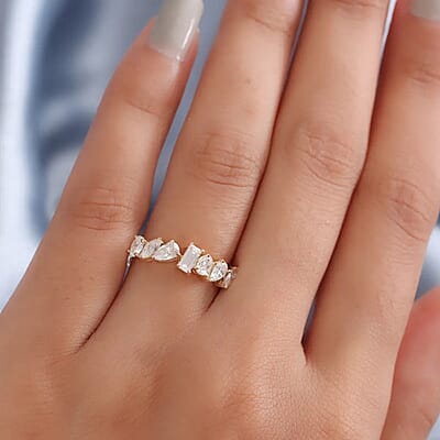 Luxoro 10K Yellow Gold Moissanite Mixed Shape Band Ring (Size 6.0) 1.15 ctw