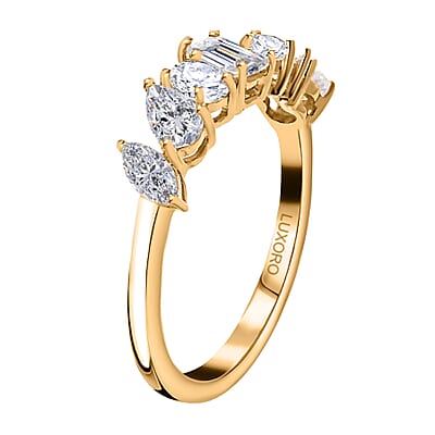 Luxoro 10K Yellow Gold Moissanite Mixed Shape Band Ring (Size 6.0) 1.15 ctw