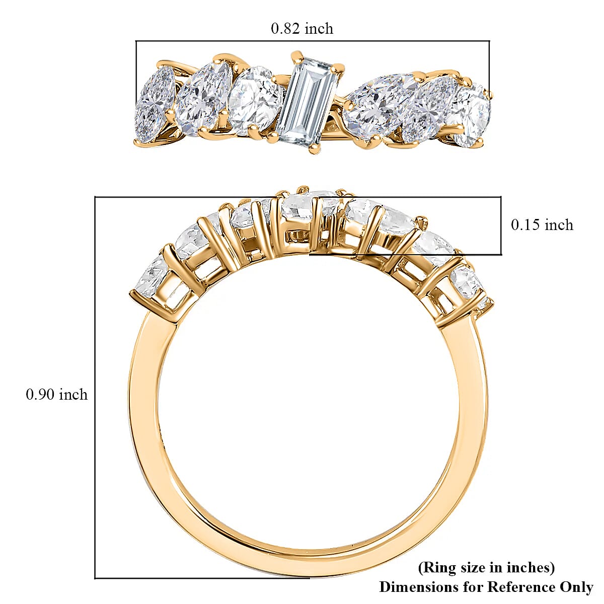 Luxoro 10K Yellow Gold Moissanite Mixed Shape Band Ring (Size 6.0) 1.15 ctw