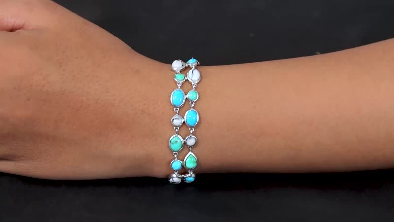 Artisan Crafted White Buffalo and Sonoran Gold and Blue Ridge Turquoise Bracelet in Platinum Over Sterling Silver (6.50-8.0In) 22.40 ctw