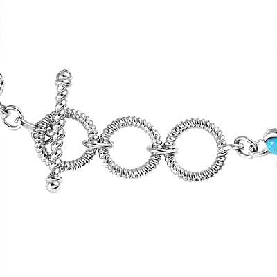 Artisan Crafted White Buffalo and Sonoran Gold and Blue Ridge Turquoise Bracelet in Platinum Over Sterling Silver (6.50-8.0In) 22.40 ctw