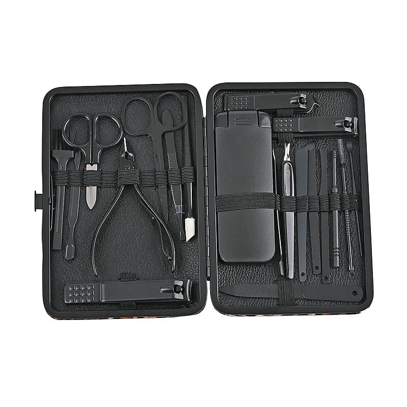 Stainless Steel 20 Pieces Manicure Grooming Kit, Professional Nail Kit For Women, Nail Cleaning Kit With Nail Clippers, Women Portable Travel Kit - Brown Leopard Faux Leather Case