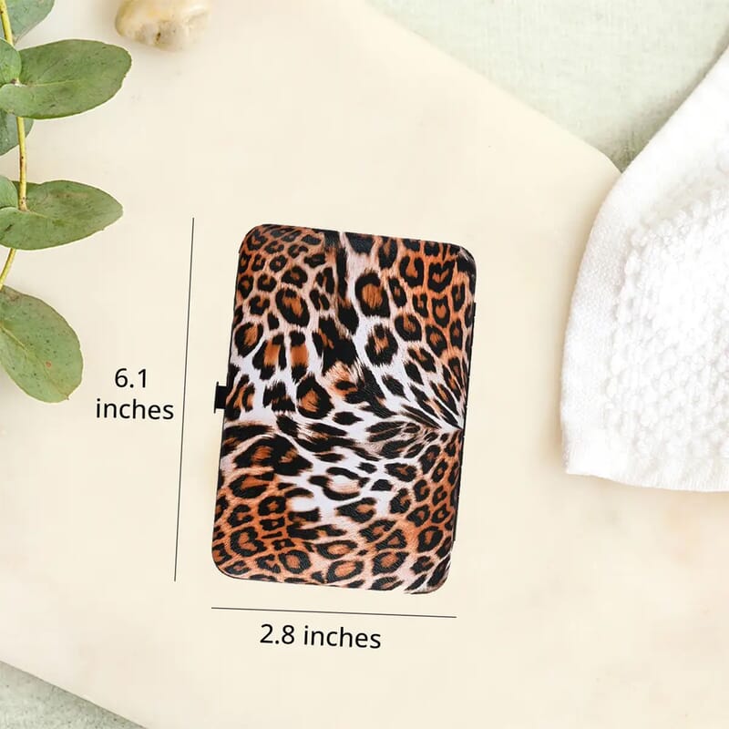 Stainless Steel 20 Pieces Manicure Grooming Kit, Professional Nail Kit For Women, Nail Cleaning Kit With Nail Clippers, Women Portable Travel Kit - Brown Leopard Faux Leather Case
