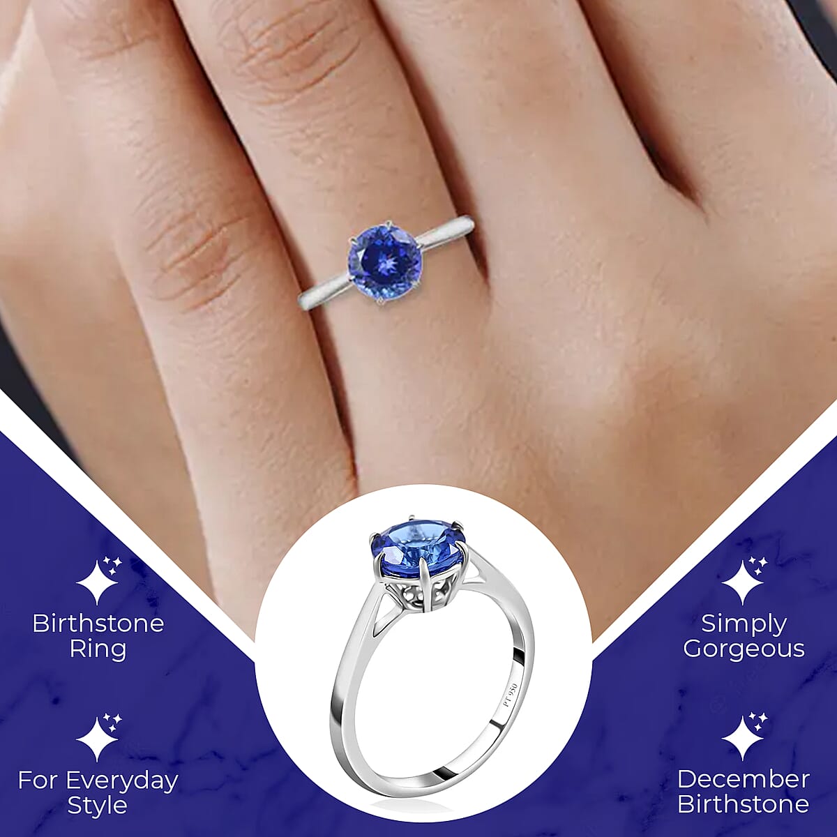 Certified and Appraised Rhapsody AAAA Tanzanite 2.15 ctw Solitaire Ring in 950 Platinum, Wedding Ring 4.24 Grams (Size 6.5) image number 2
