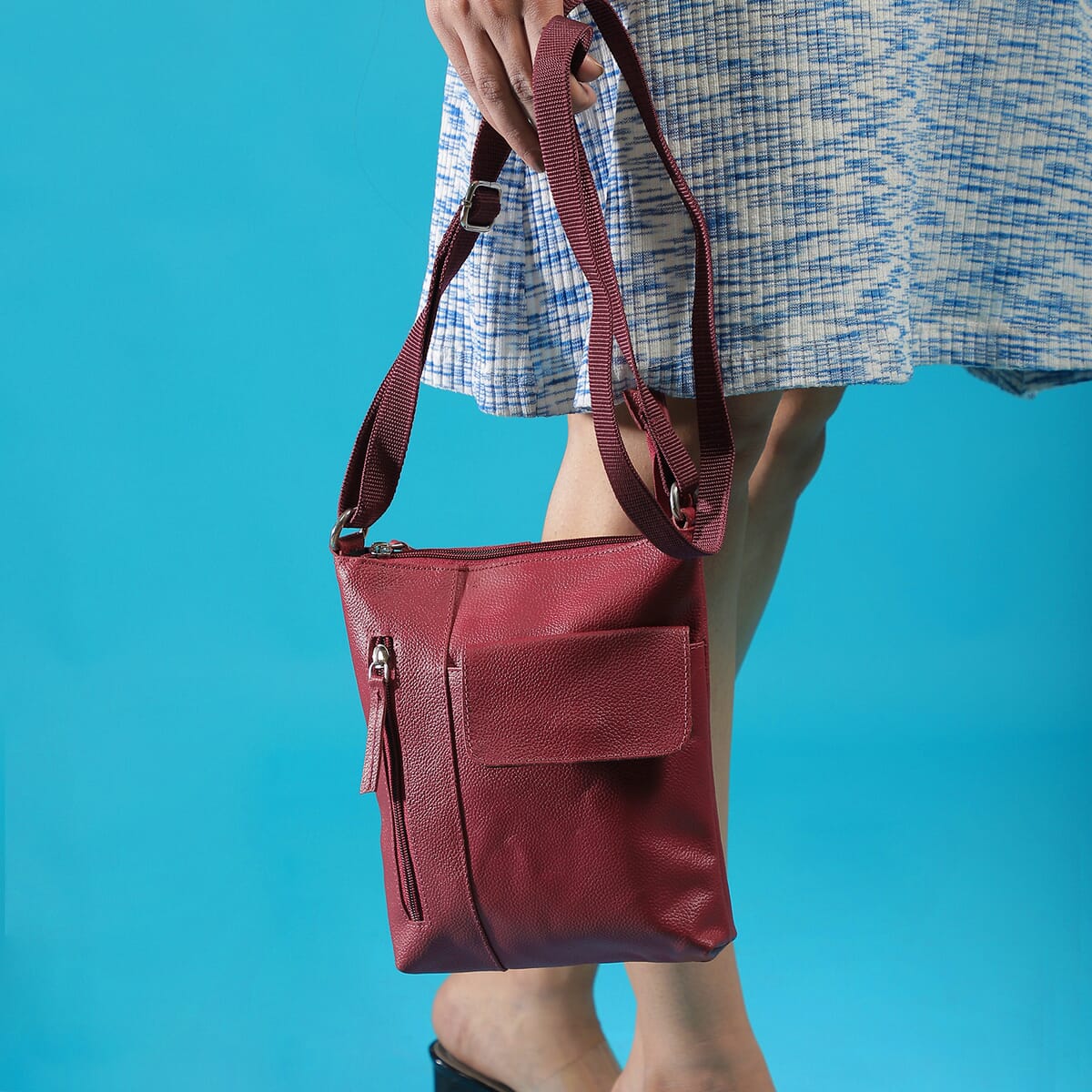 Magenta Genuine Leather Crossbody Bag image number 1