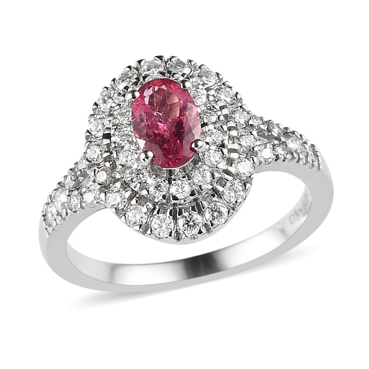 Ouro Fino Rubellite and Moissanite Double Halo Ring in Platinum Over Sterling Silver 0.75 ctw image number 0