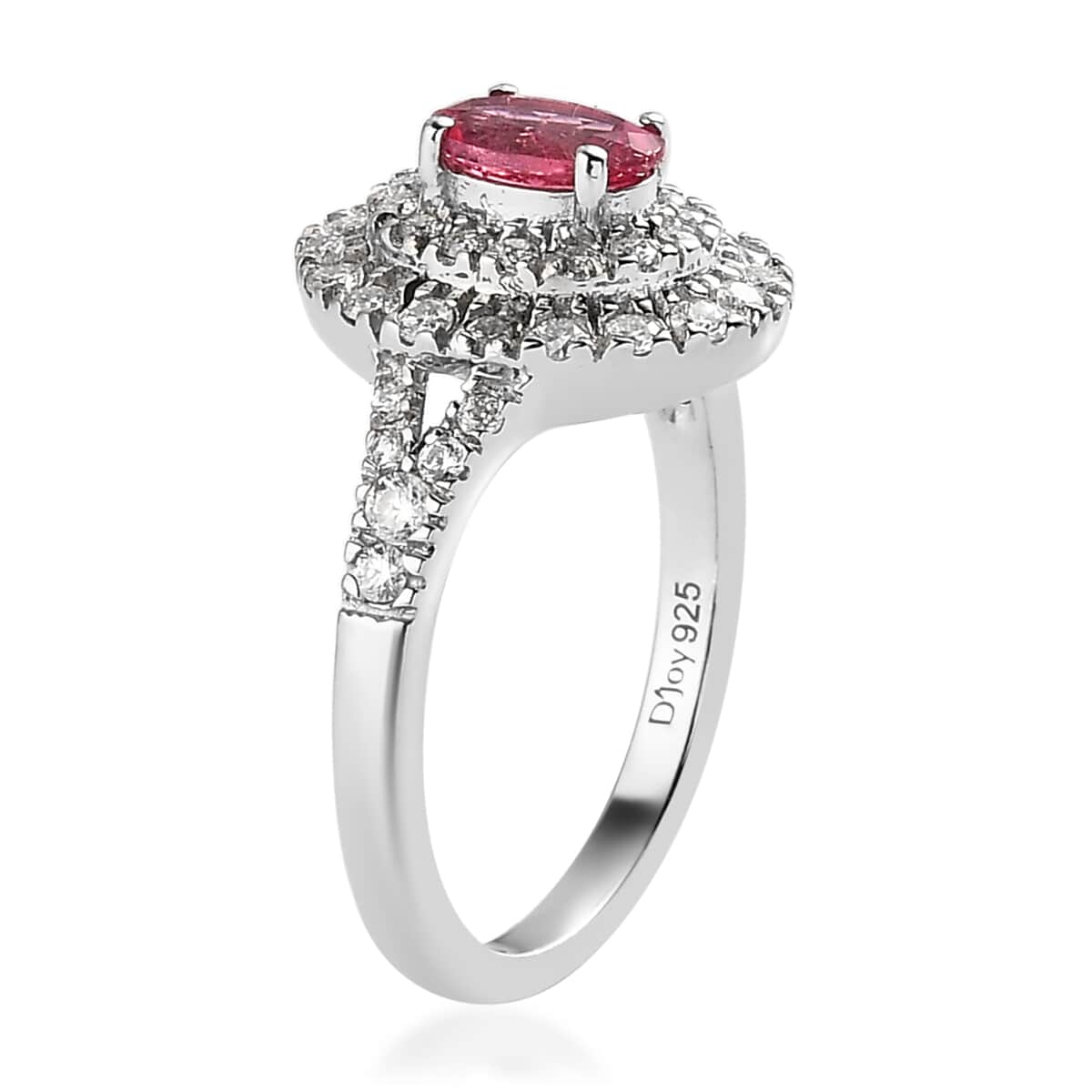 Ouro Fino Rubellite and Moissanite Double Halo Ring in Platinum Over Sterling Silver 0.75 ctw image number 3