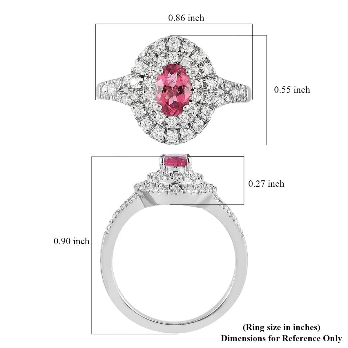 Ouro Fino Rubellite and Moissanite Double Halo Ring in Platinum Over Sterling Silver 0.75 ctw image number 5