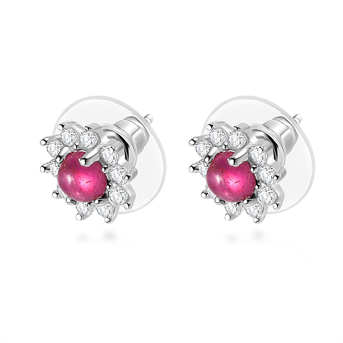 Buy African Ruby (FF) and White Zircon Suburst Stud Earrings