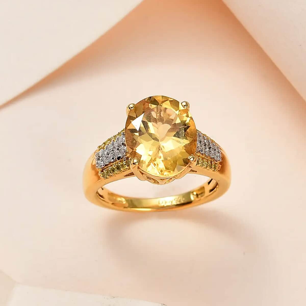 Premium Brazilian Heliodor and Moissanite, Natural Yellow Diamond Ring in Vermeil Yellow Gold Over Sterling Silver 3.10 ctw image number 1