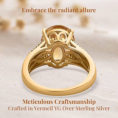 Premium Brazilian Heliodor and Moissanite, Natural Yellow Diamond Ring in Vermeil Yellow Gold Over Sterling Silver (Size 5.0) 3.10 ctw