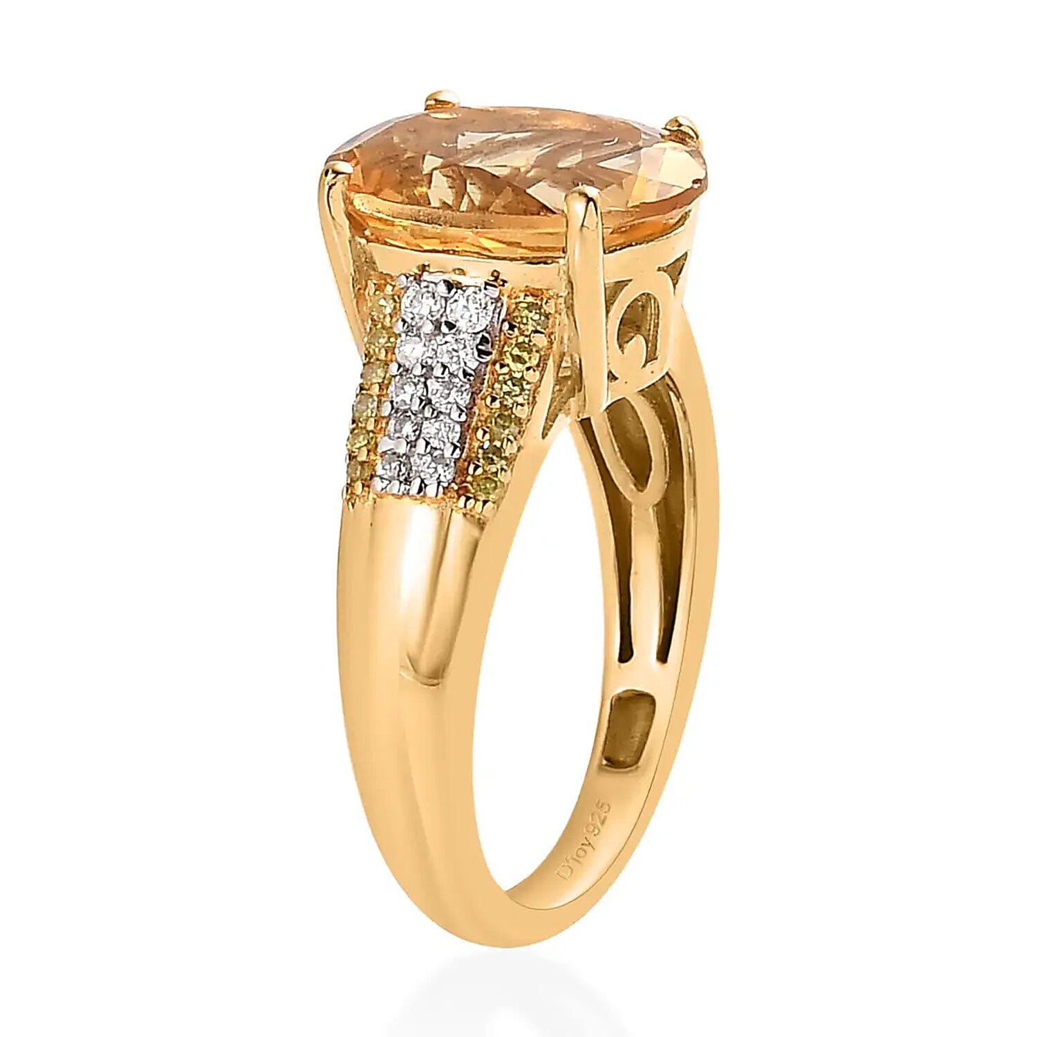 Premium Brazilian Heliodor and Moissanite, Natural Yellow Diamond Ring in Vermeil Yellow Gold Over Sterling Silver (Size 5.0) 3.10 ctw