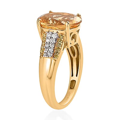 Premium Brazilian Heliodor and Moissanite, Natural Yellow Diamond Ring in Vermeil Yellow Gold Over Sterling Silver (Size 5.0) 3.10 ctw