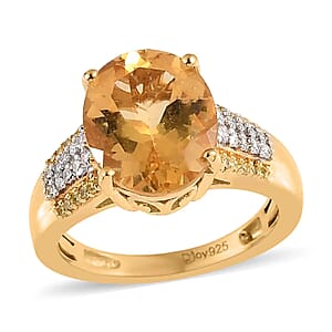 Premium Brazilian Heliodor and Moissanite, Natural Yellow Diamond Ring in Vermeil Yellow Gold Over Sterling Silver (Size 6.0) 3.10 ctw