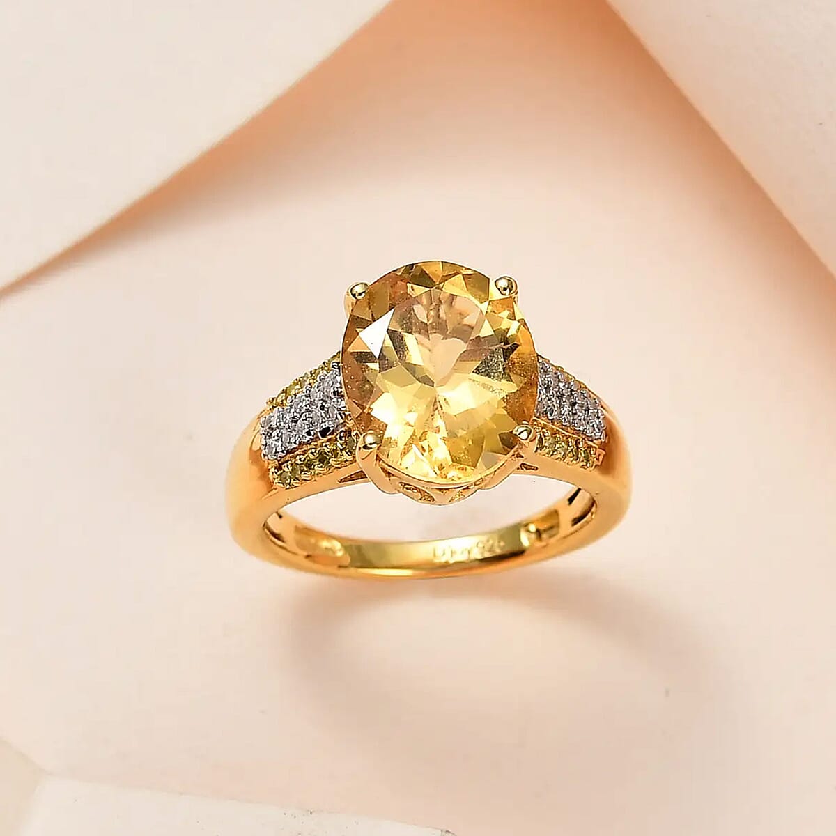Premium Brazilian Heliodor and Moissanite, Natural Yellow Diamond Ring in Vermeil Yellow Gold Over Sterling Silver (Size 9.0) 3.10 ctw image number 1