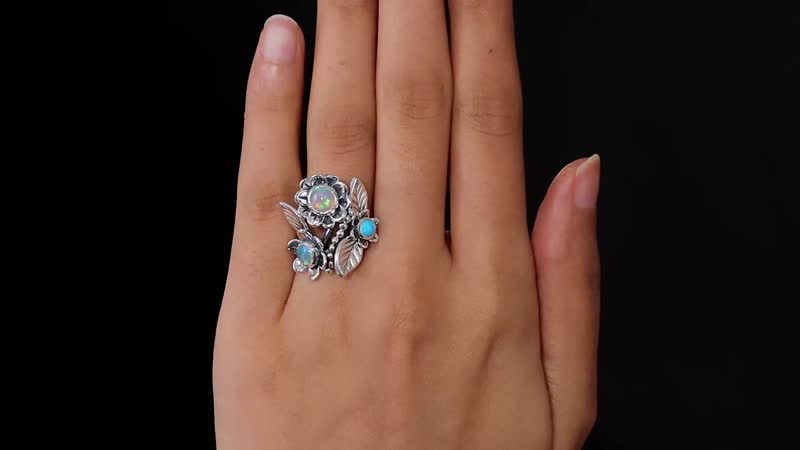 GP Italian Garden Collection Premium Ethiopian Welo Opal and Sleeping Beauty Turquoise Ring in Sterling Silver 1.35 ctw