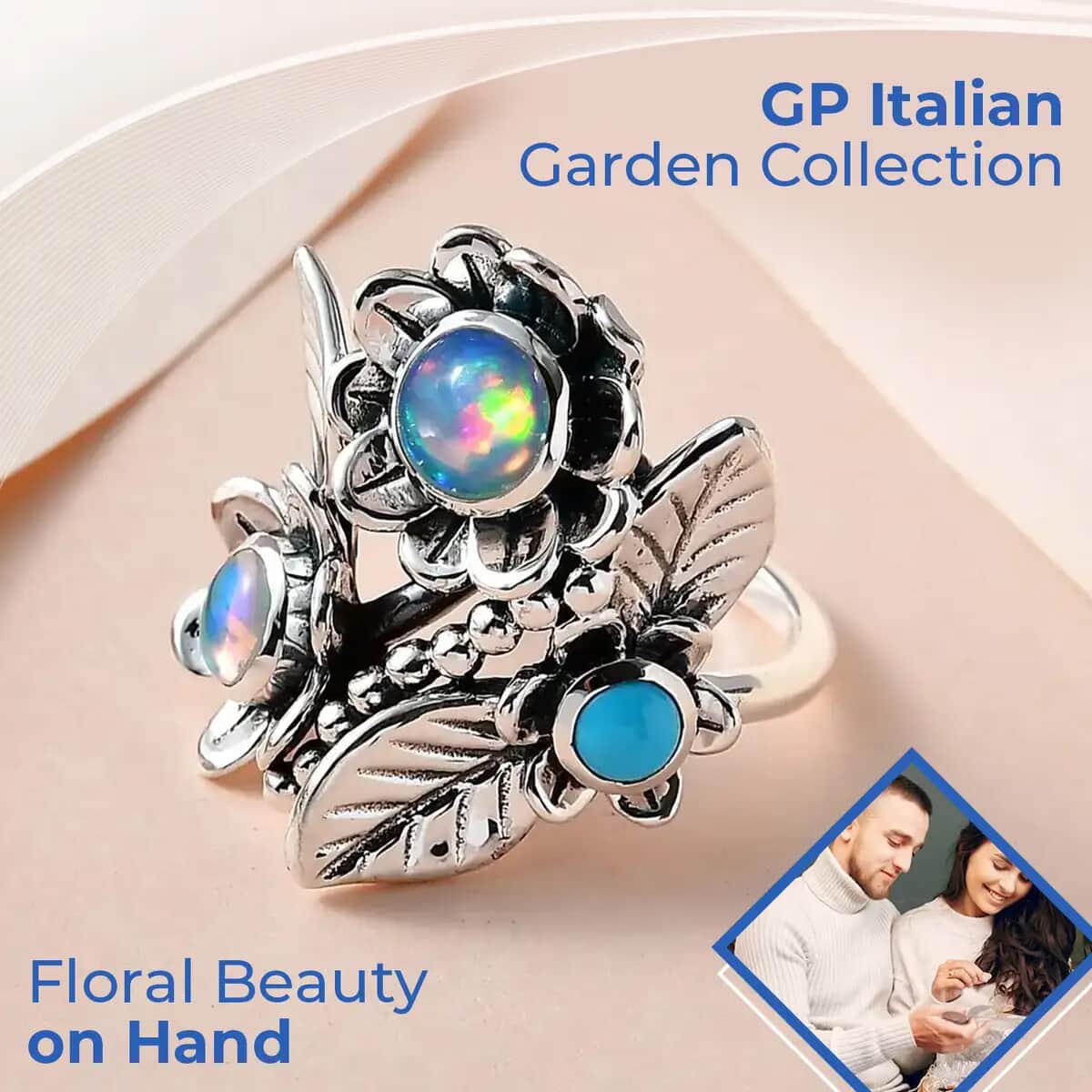 GP Italian Garden Collection Premium Ethiopian Welo Opal and Sleeping Beauty Turquoise Ring in Sterling Silver 1.35 ctw image number 1