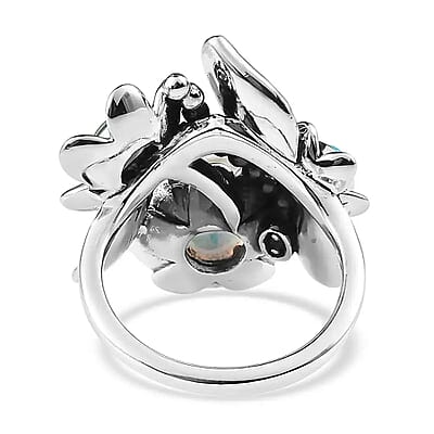 GP Italian Garden Collection Premium Ethiopian Welo Opal Ring,  Sleeping Beauty Turquoise Ring, Floral Ring, Multi Gemstone Ring, Sterling Silver Ring, Fashion Ring 1.35 ctw (Size 10.0)