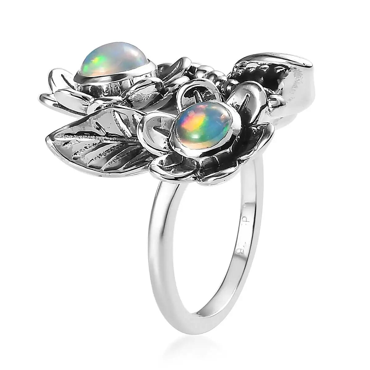 GP Italian Garden Collection Premium Ethiopian Welo Opal Ring,  Sleeping Beauty Turquoise Ring, Floral Ring, Multi Gemstone Ring, Sterling Silver Ring, Fashion Ring 1.35 ctw (Size 6.0) image number 3