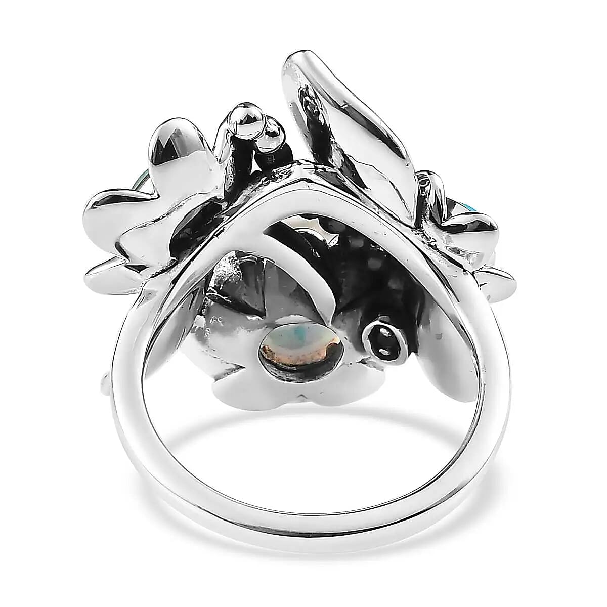 GP Italian Garden Collection Premium Ethiopian Welo Opal Ring,  Sleeping Beauty Turquoise Ring, Floral Ring, Multi Gemstone Ring, Sterling Silver Ring, Fashion Ring 1.35 ctw (Size 6.0) image number 4