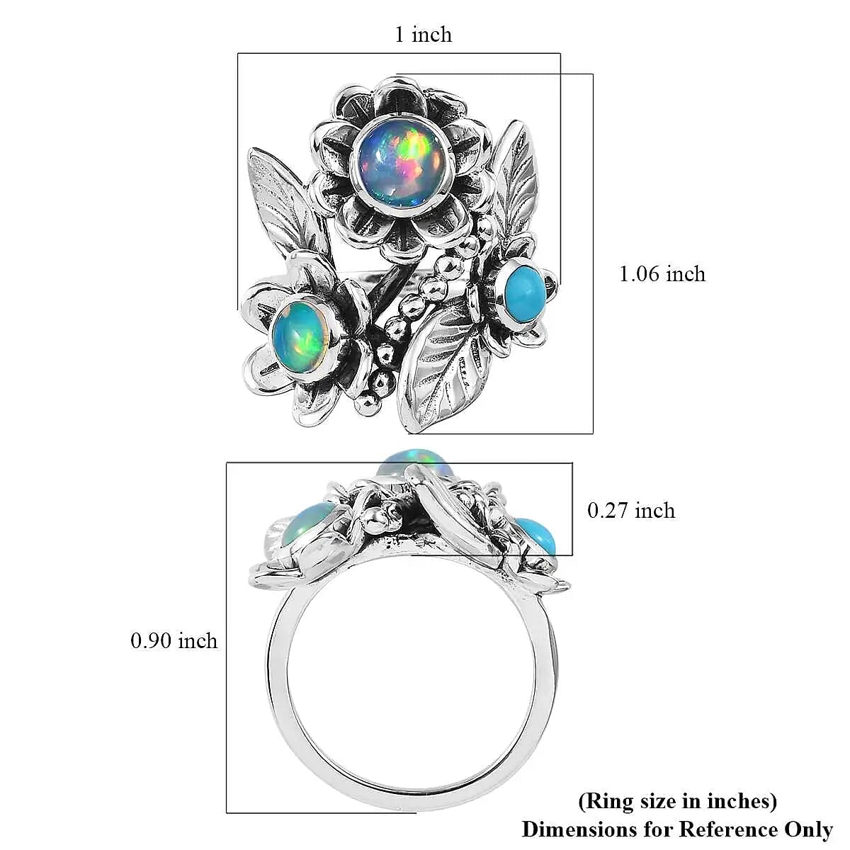 GP Italian Garden Collection Premium Ethiopian Welo Opal Ring,  Sleeping Beauty Turquoise Ring, Floral Ring, Multi Gemstone Ring, Sterling Silver Ring, Fashion Ring 1.35 ctw (Size 6.0) image number 6