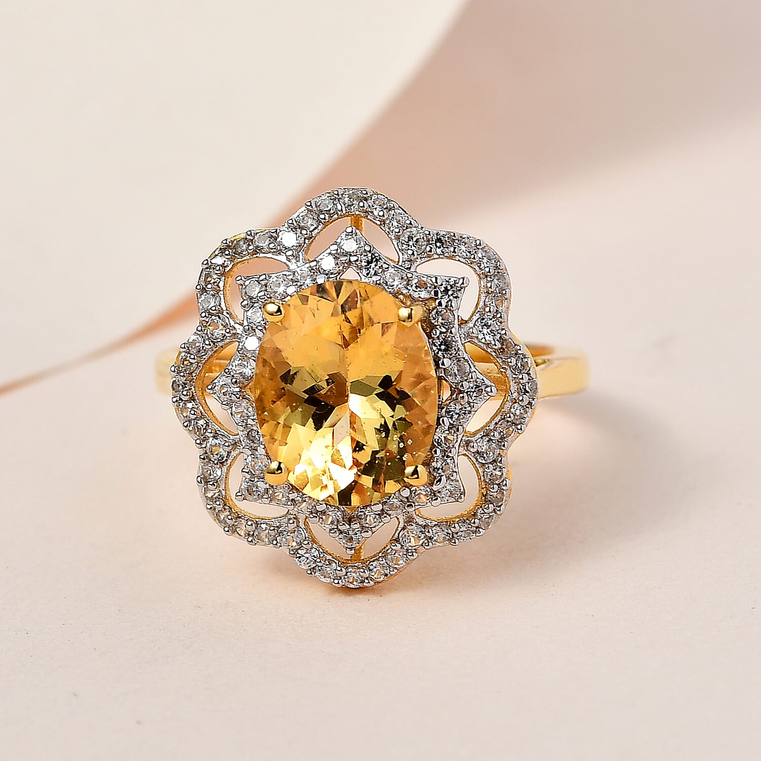 Premium Heliodor and White Zircon Ring in Vermeil Yellow Gold Over Sterling Silver (Size 10.0) 3.00 ctw
