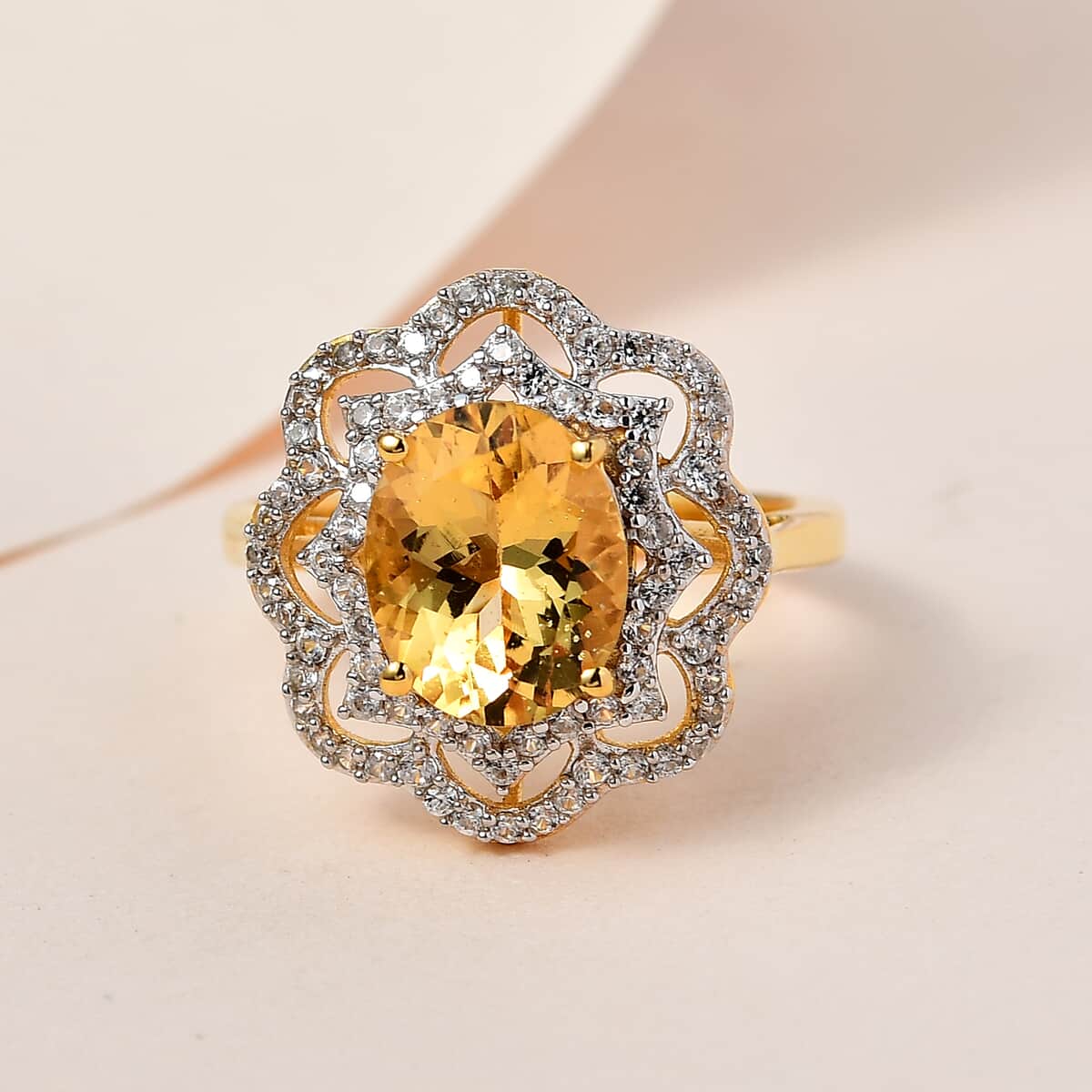 Premium Heliodor and White Zircon Ring in Vermeil Yellow Gold Over Sterling Silver 3.00 ctw image number 1