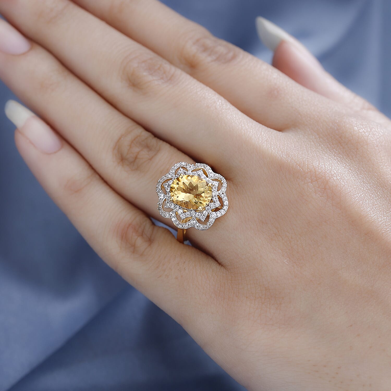 Premium Heliodor and White Zircon Ring in Vermeil Yellow Gold Over Sterling Silver (Size 10.0) 3.00 ctw