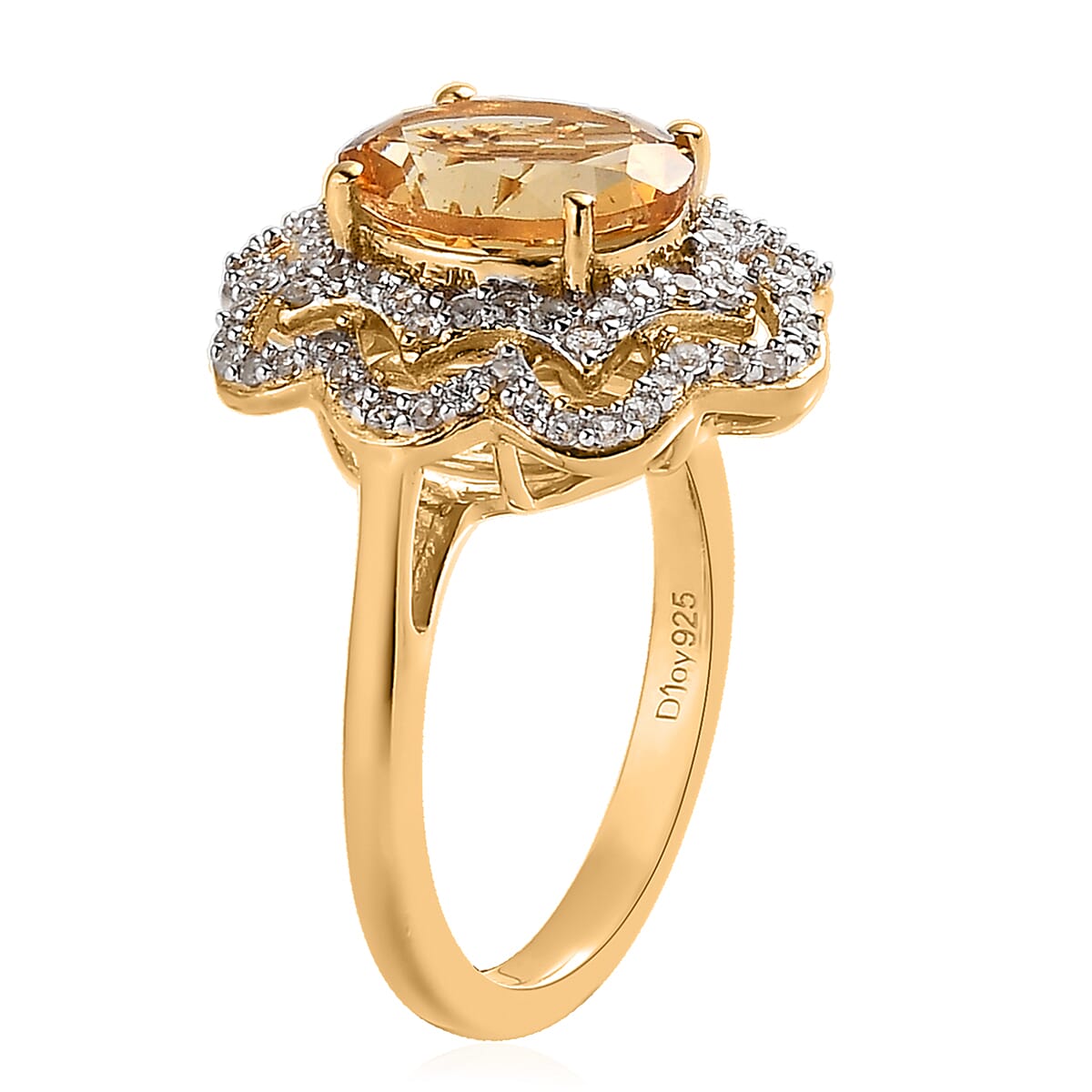 Premium Heliodor and White Zircon Ring in Vermeil Yellow Gold Over Sterling Silver (Size 10.0) 3.00 ctw