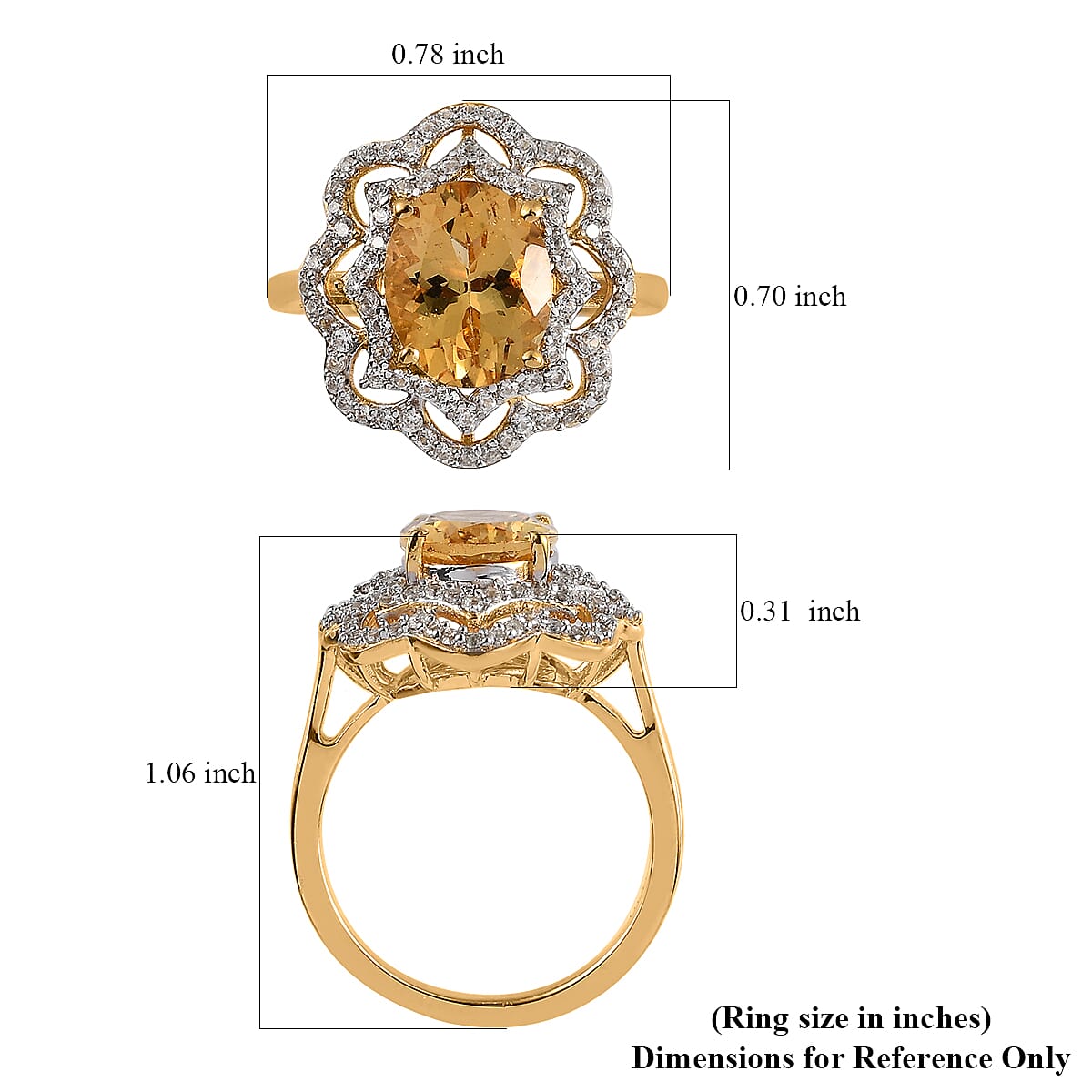 Premium Heliodor and White Zircon Ring in Vermeil Yellow Gold Over Sterling Silver (Size 10.0) 3.00 ctw
