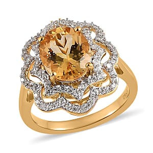 Premium Brazilian Heliodor and White Zircon Ring in Vermeil Yellow Gold Over Sterling Silver (Size 7.0) 3.00 ctw
