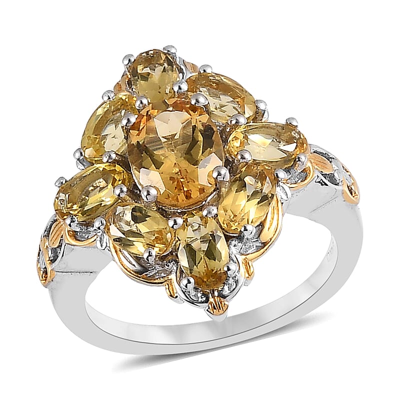 Premium Brazilian Heliodor Elongated Ring in Vermeil Yellow Gold and Platinum Over Sterling Silver (Size 10.0) 2.75 ctw