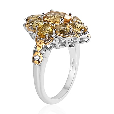 Premium Brazilian Heliodor Elongated Ring in Vermeil Yellow Gold and Platinum Over Sterling Silver (Size 10.0) 2.75 ctw