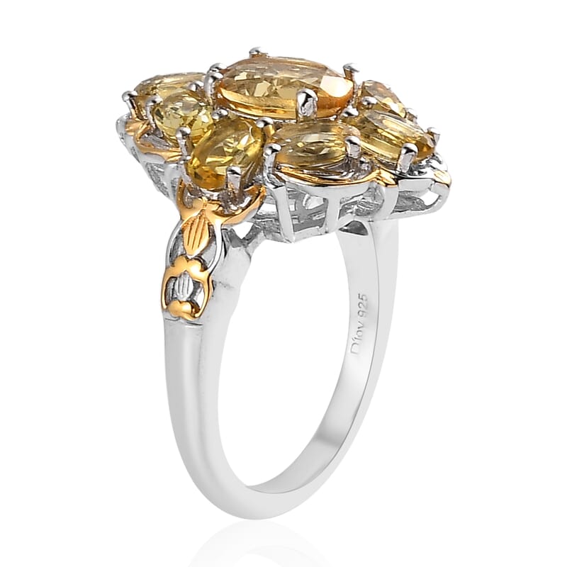 Premium Brazilian Heliodor Elongated Ring in Vermeil Yellow Gold and Platinum Over Sterling Silver (Size 10.0) 2.75 ctw