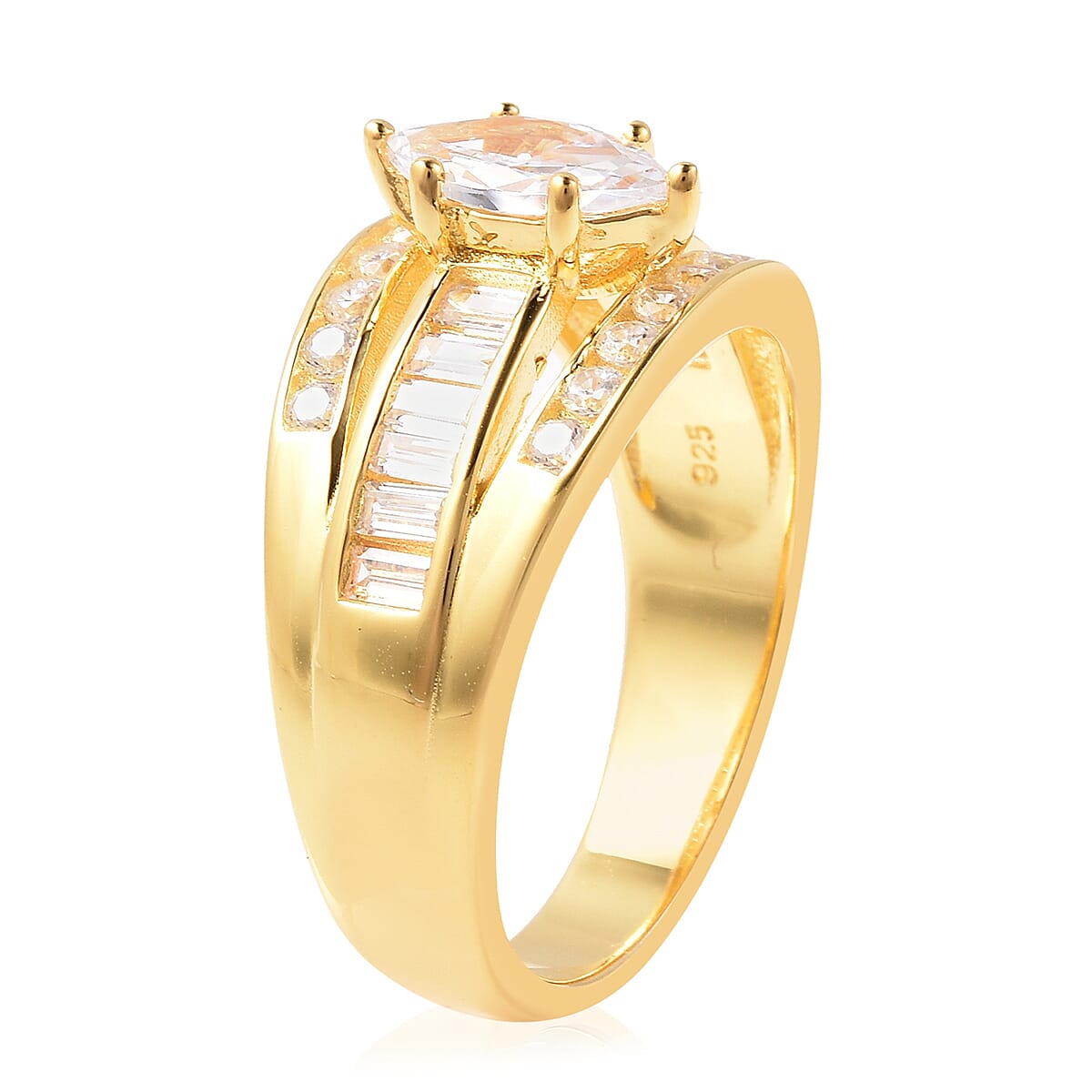 Simulated Diamond Band Ring in 14K Yellow Gold Over Sterling Silver, Three Row Simulated Diamond Ring, Engagement Rings For Women, Promise Rings 3.00 ctw (Size 8.0) image number 3