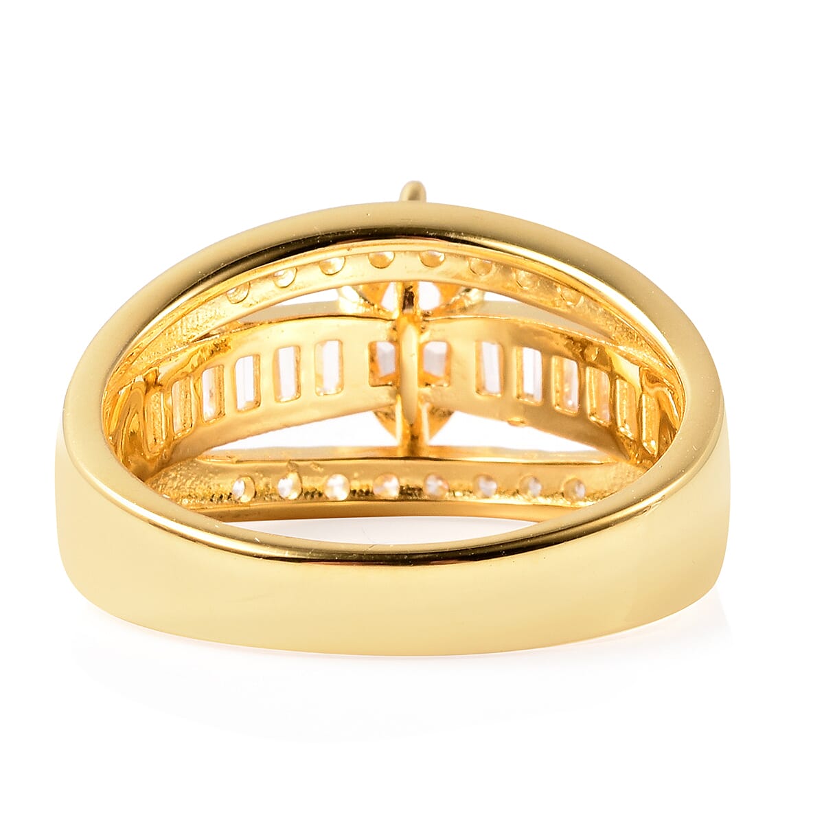 Simulated Diamond Band Ring in 14K Yellow Gold Over Sterling Silver, Three Row Simulated Diamond Ring, Engagement Rings For Women, Promise Rings 3.00 ctw (Size 8.0) image number 4