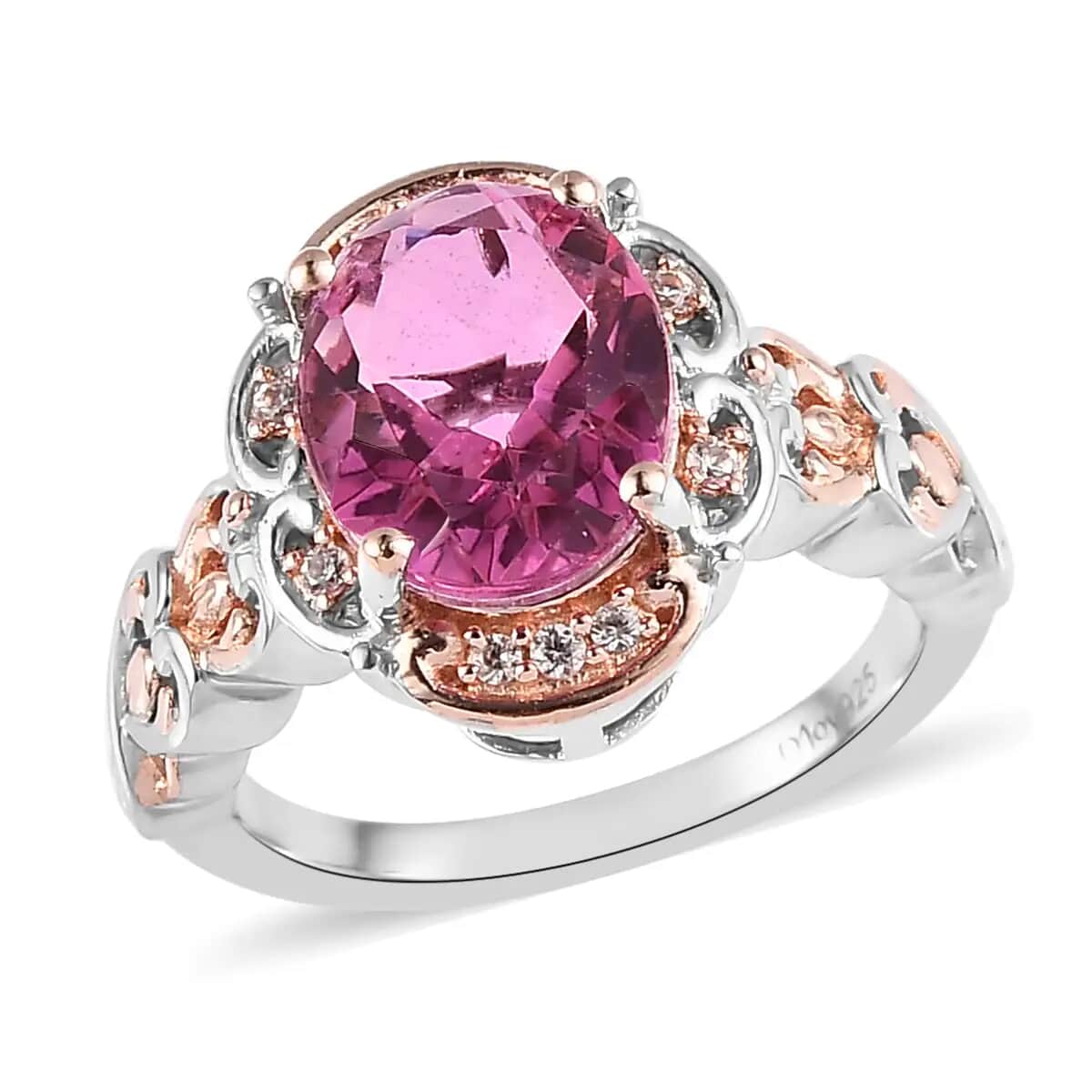 Radiant Orchid Quartz (Triplet) and White Zircon Ring in Vermeil RG and Platinum Over Sterling Silver (Size 10.0) 2.90 ctw image number 0