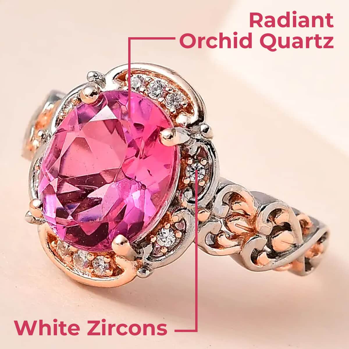Radiant Orchid Quartz (Triplet) and White Zircon Ring in Vermeil Rose Gold Over Sterling Silver 11.00 ctw image number 1
