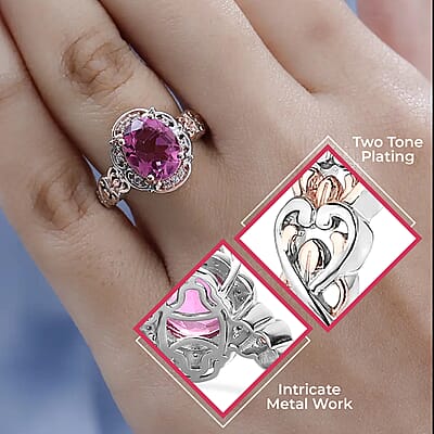 Radiant Orchid Quartz (Triplet) and White Zircon Ring in Vermeil RG and Platinum Over Sterling Silver (Size 10.0) 2.90 ctw